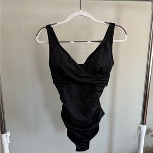 Black One-Piece Swimsuit with V-Neck
